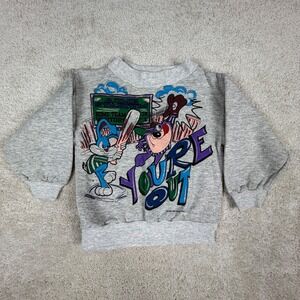 Vintage 1993 Tiny Toons Buster Bunny Dizzy Devil Kids Sweatshirt Gray 90s Acme